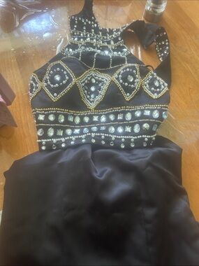 Black Beaded Halter Evening Dress